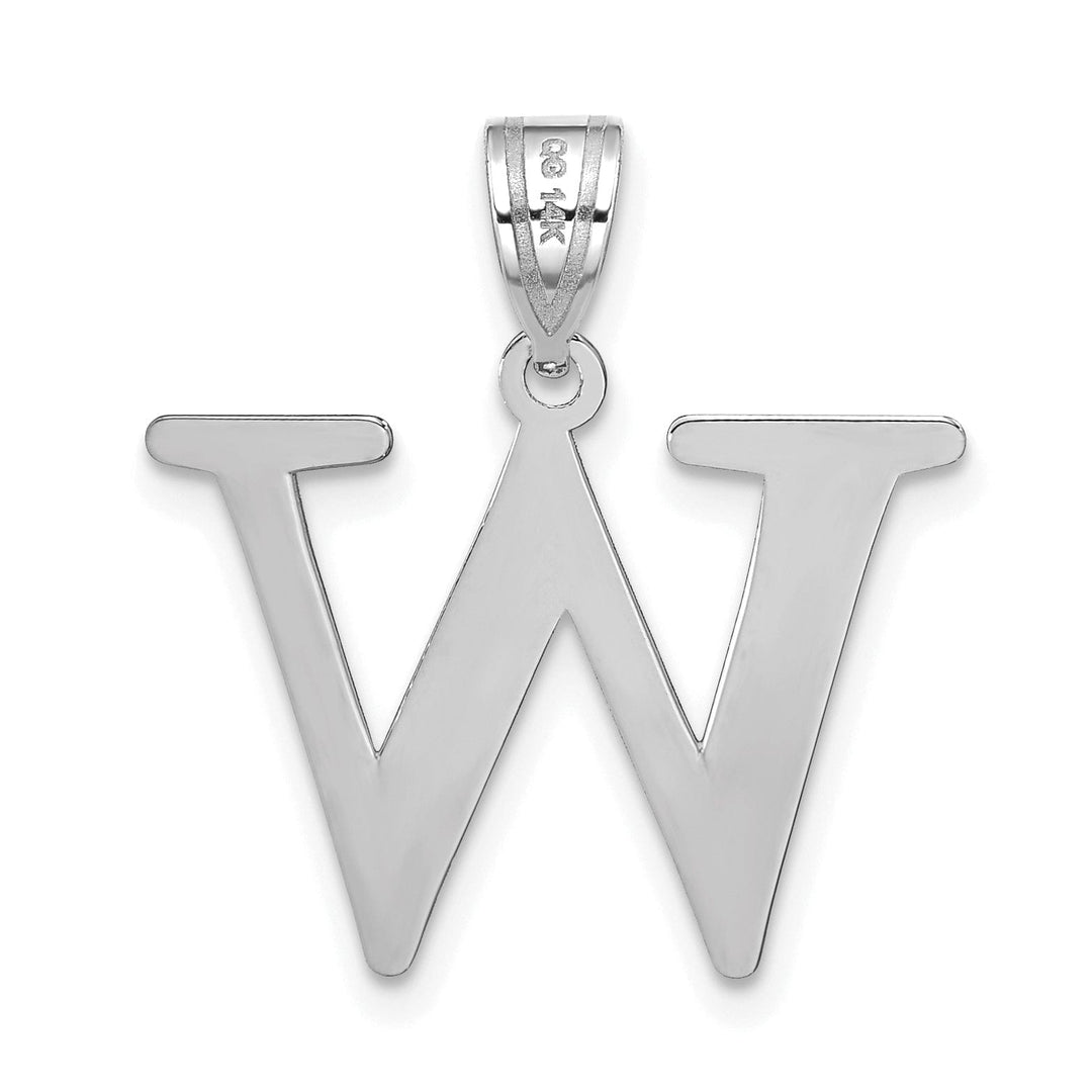 14k White Gold Etched Finish Block Letter W Initial Design Pendant