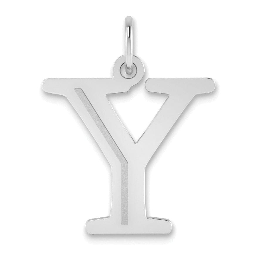 14k White Gold Etched Finish Block Letter Y Initial Design Pendant