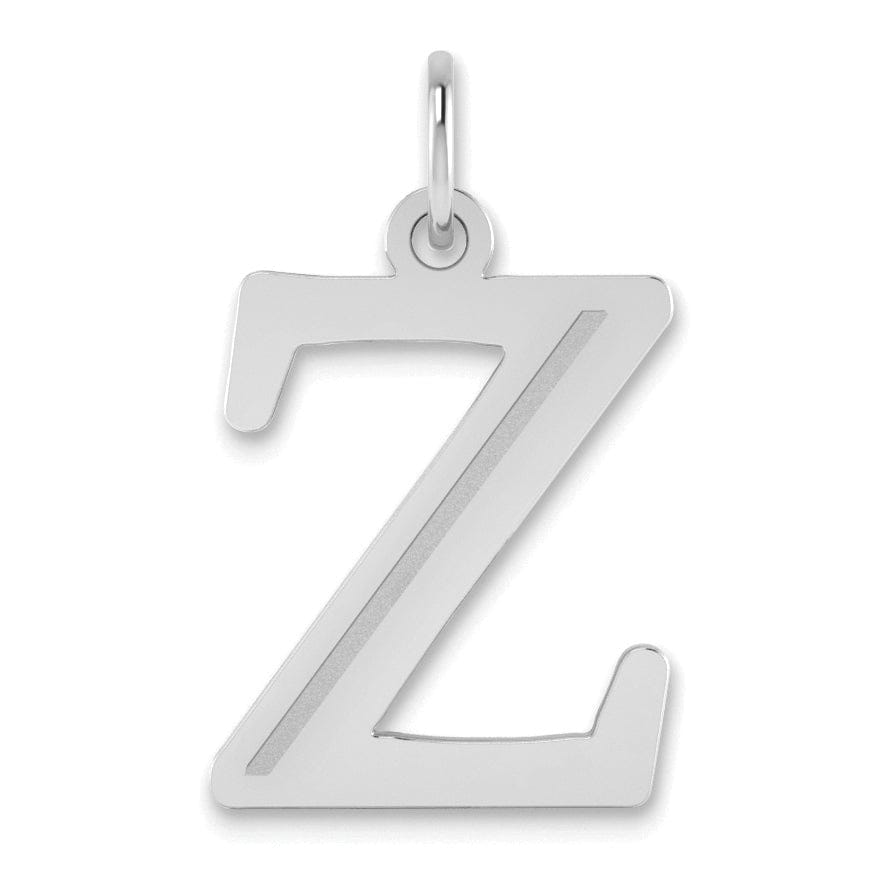 14k White Gold Etched Finish Block Letter Z Initial Design Pendant