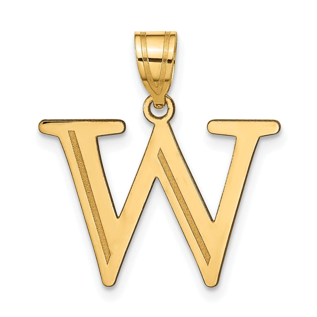 14k Yellow Gold Etched Finish Block Letter W Initial Design Pendant