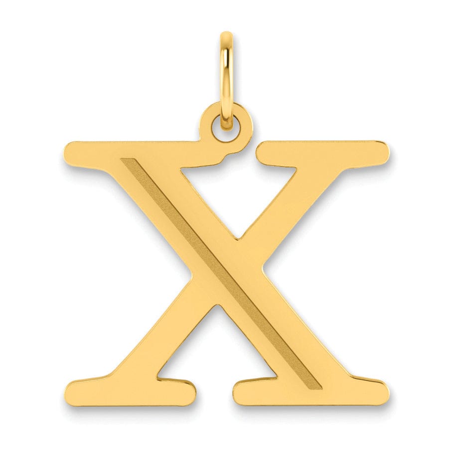 14k Yellow Gold Etched Finish Block Letter X Initial Design Pendant