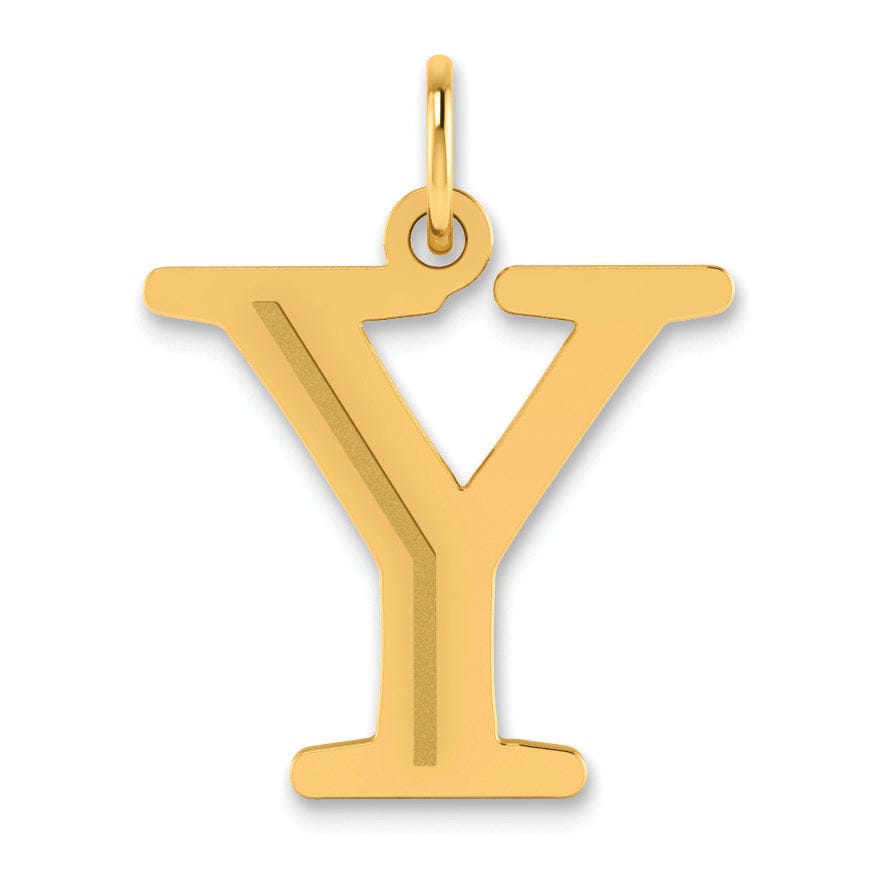 14k Yellow Gold Etched Finish Block Letter Y Initial Design Pendant