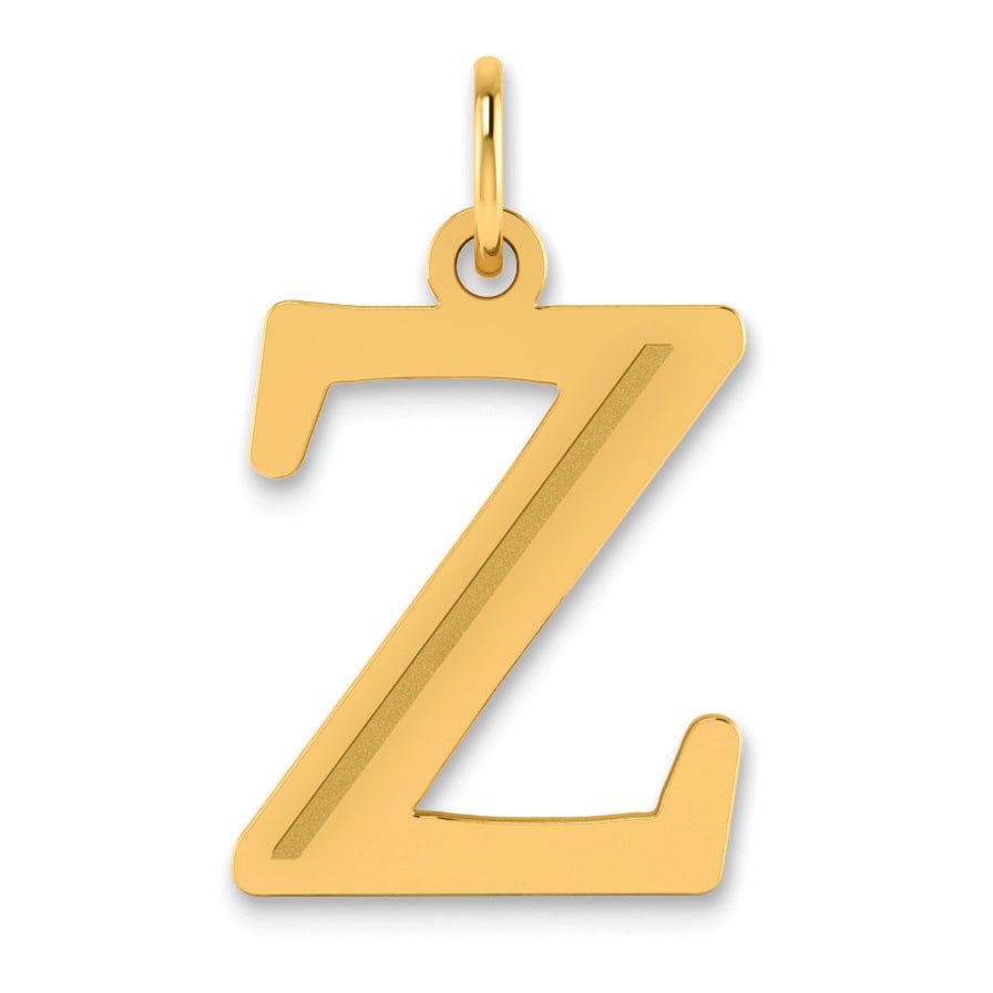 14k Yellow Gold Etched Finish Block Letter Z Initial Design Pendant
