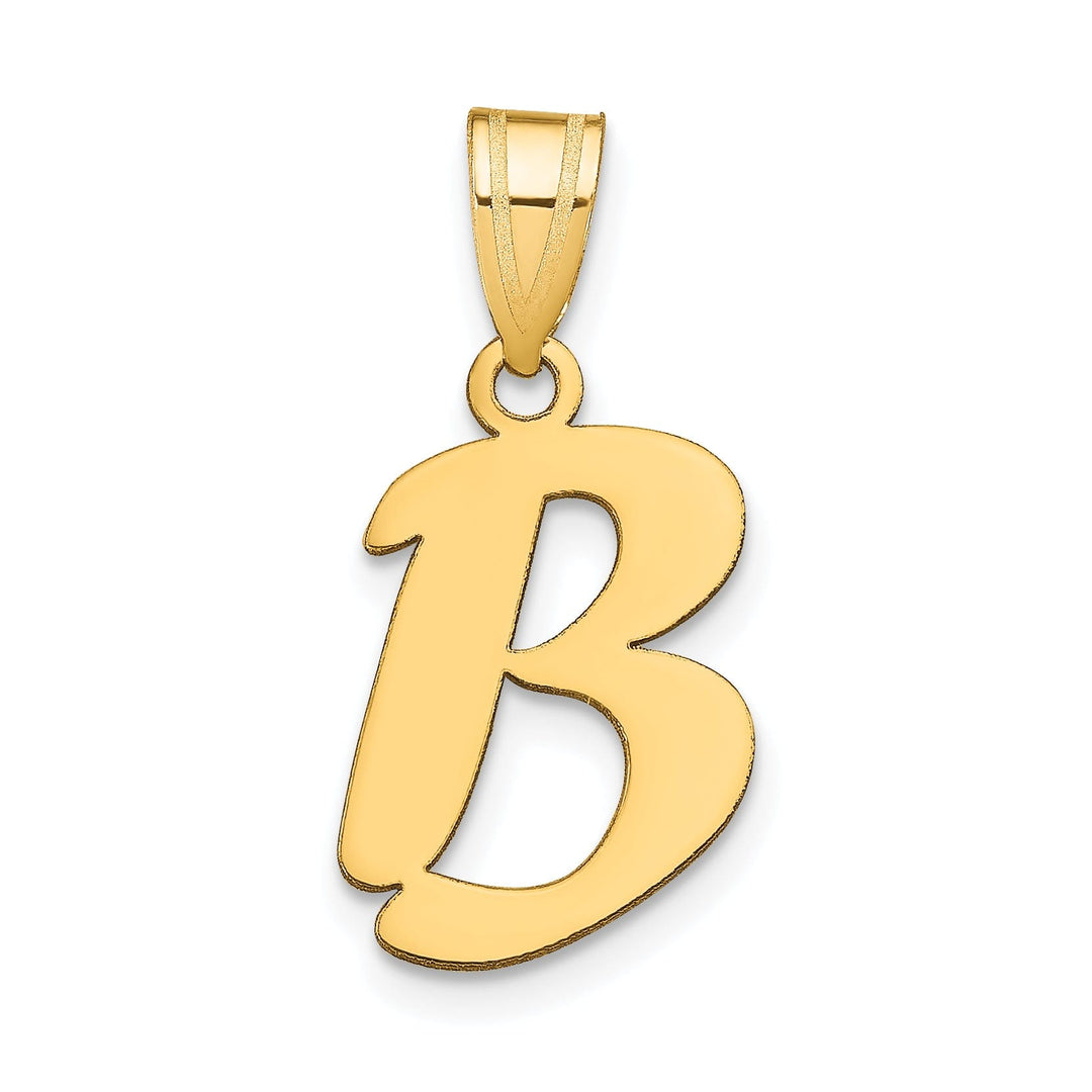 14k Yellow Gold Polished Finish Script Design Letter B Initial Pendant