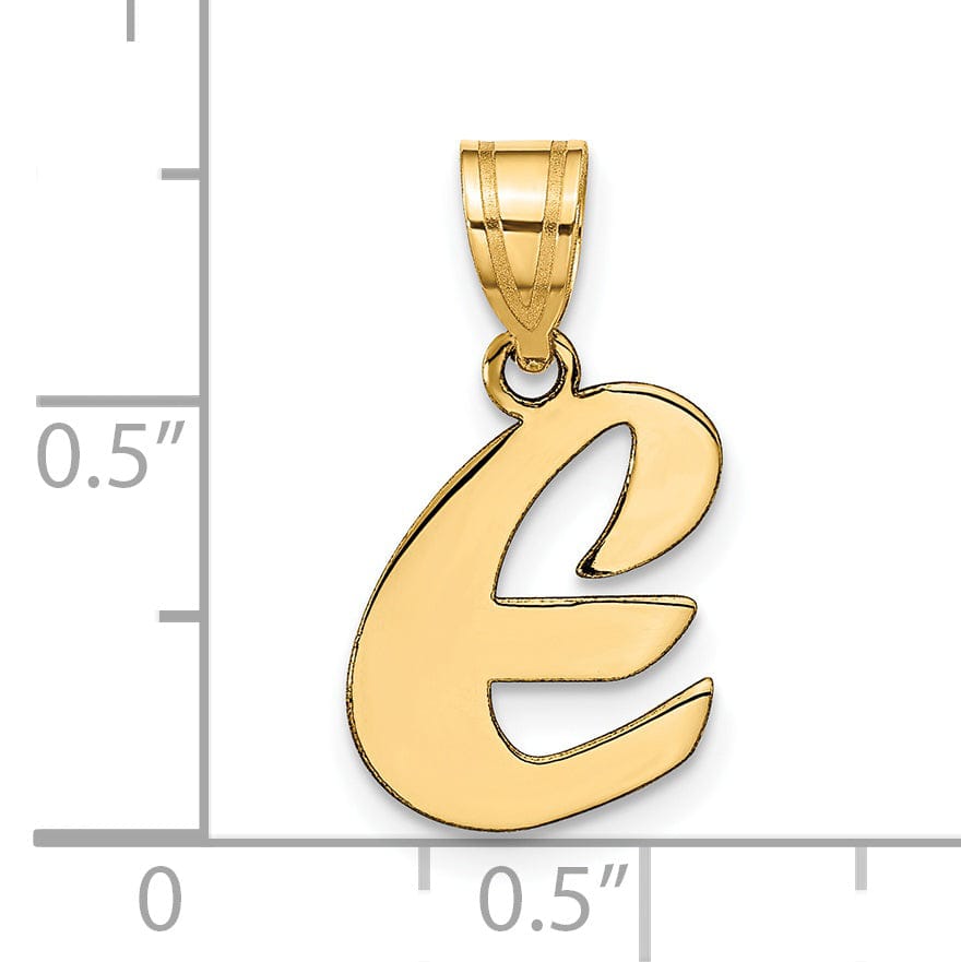 14k Yellow Gold Polished Finish Script Design Letter E Initial Pendant