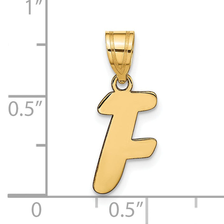 14k Yellow Gold Polished Finish Script Design Letter F Initial Pendant