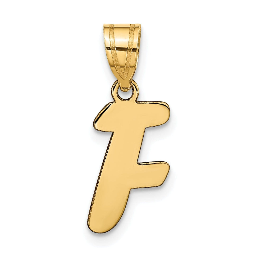 14k Yellow Gold Polished Finish Script Design Letter F Initial Pendant