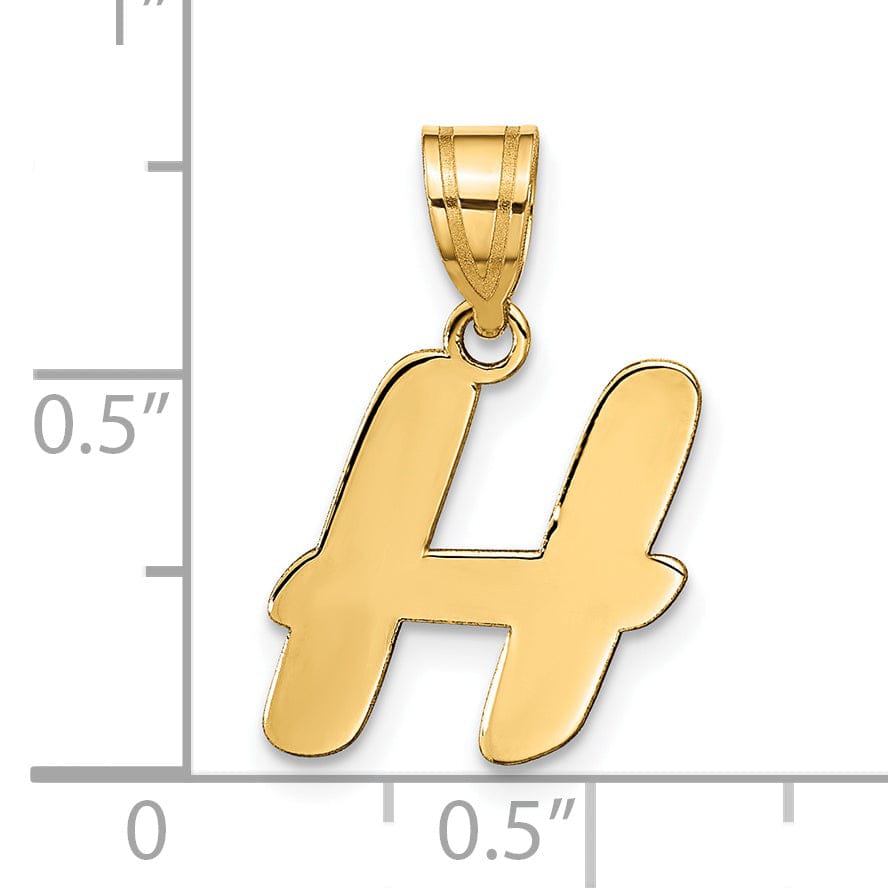 14k Yellow Gold Polished Finish Script Design Letter H Initial Pendant
