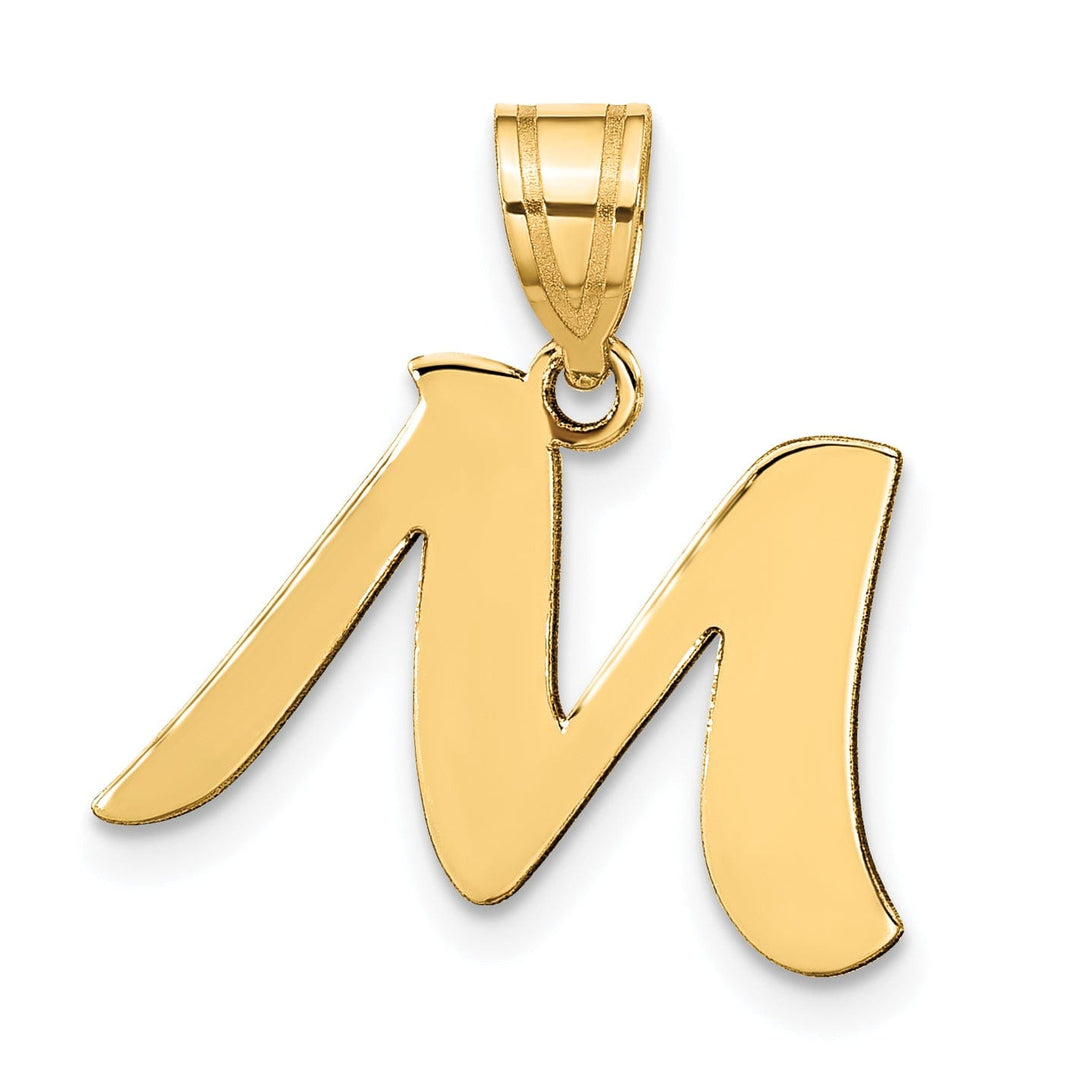14k Yellow Gold Polished Finish Script Design Letter M Initial Pendant