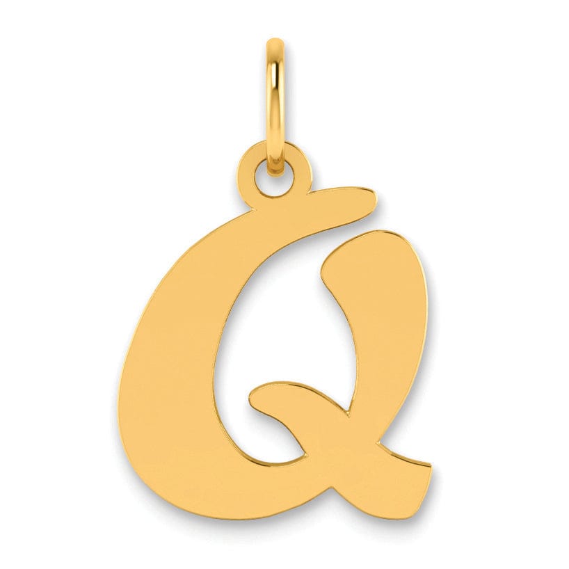 14k Yellow Gold Polished Finish Script Design Letter Q Initial Pendant