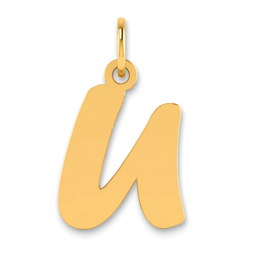 14k Yellow Gold Polished Finish Script Design Letter U Initial Pendant