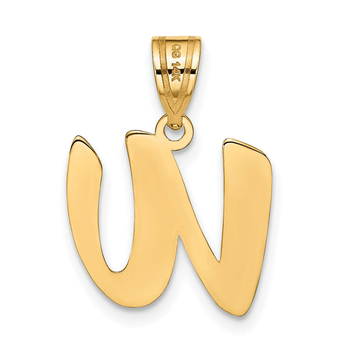 14k Yellow Gold Polished Finish Script Design Letter W Initial Pendant