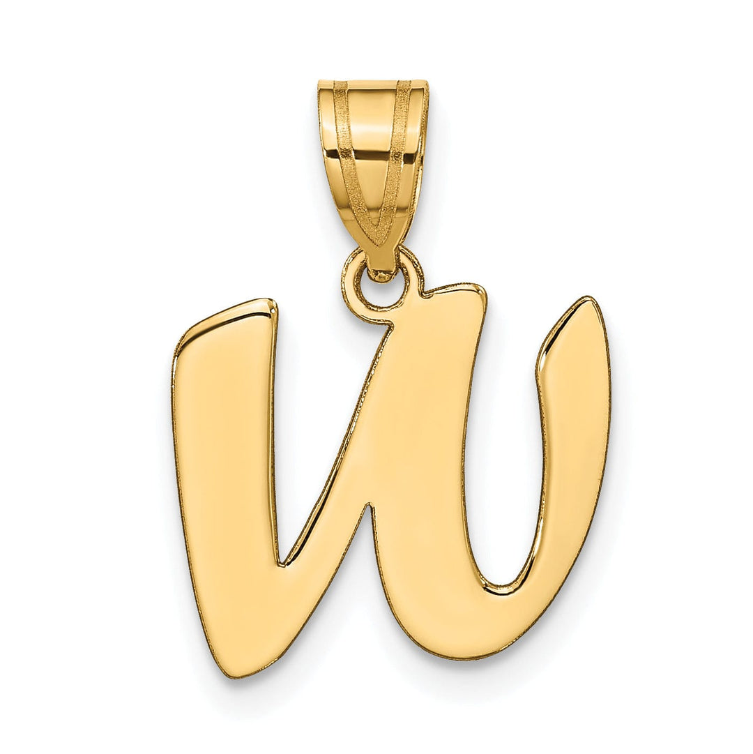 14k Yellow Gold Polished Finish Script Design Letter W Initial Pendant