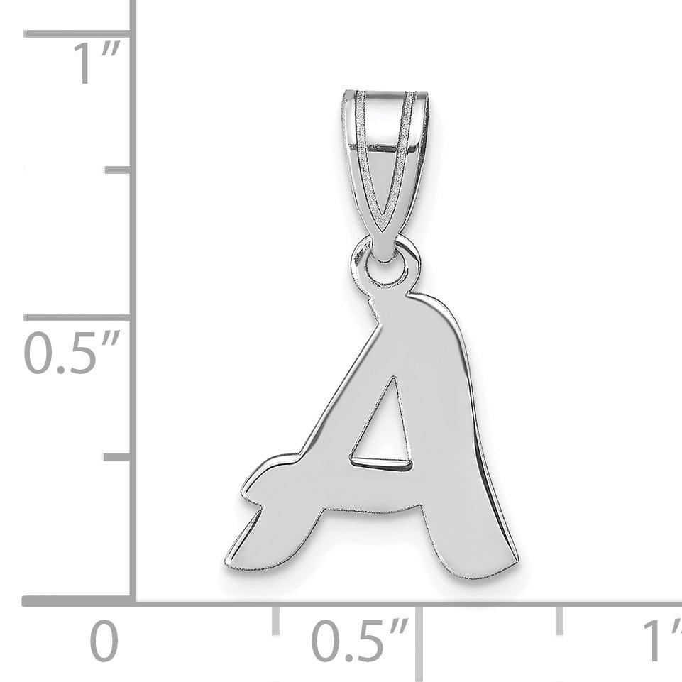 14k White Gold Script Design Letter A Initial Pendant