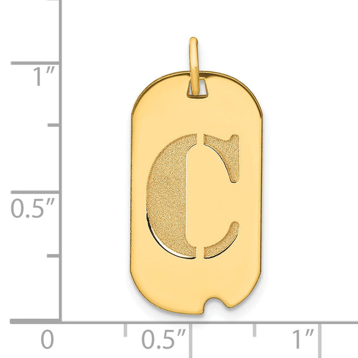 14k Yellow Gold Polished Finish Block Letter C Initial Design Dog Tag Charm Pendant