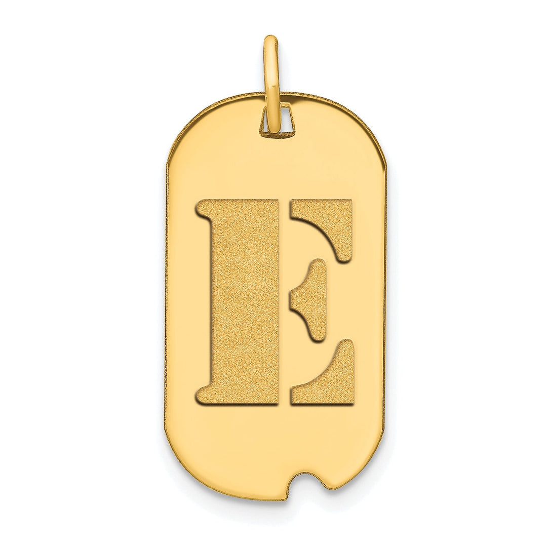 14k Yellow Gold Polished Finish Block Letter E Initial Design Dog Tag Charm Pendant