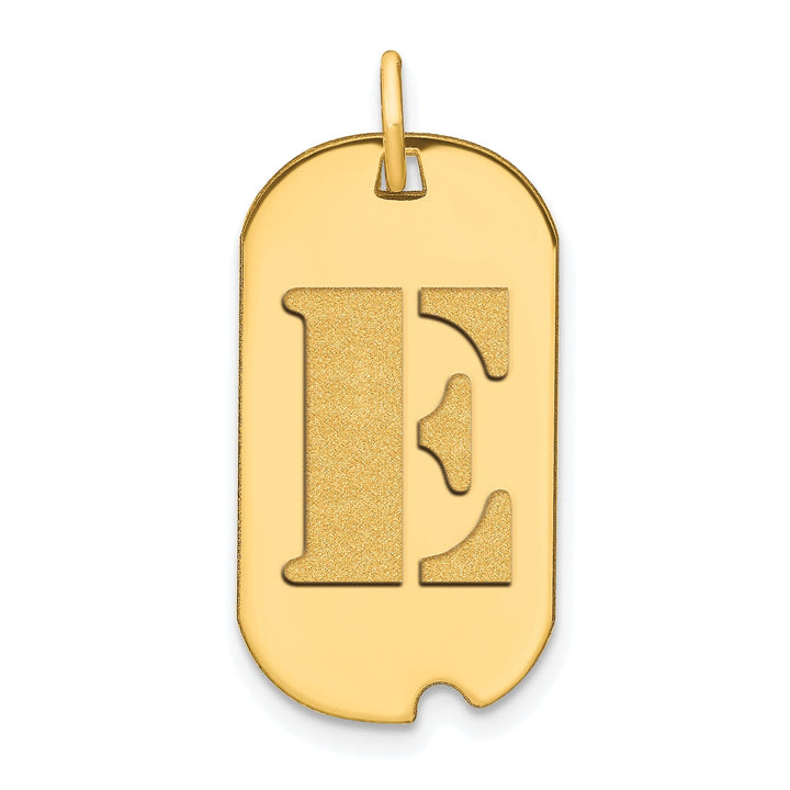 14k Yellow Gold Polished Finish Block Letter E Initial Design Dog Tag Charm Pendant