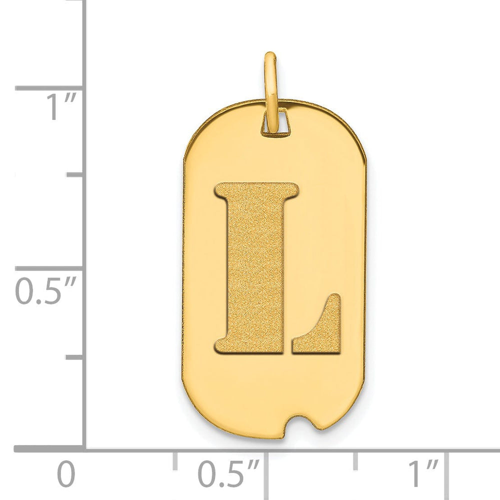 14k Yellow Gold Polished Finish Block Letter L Initial Design Dog Tag Charm Pendant