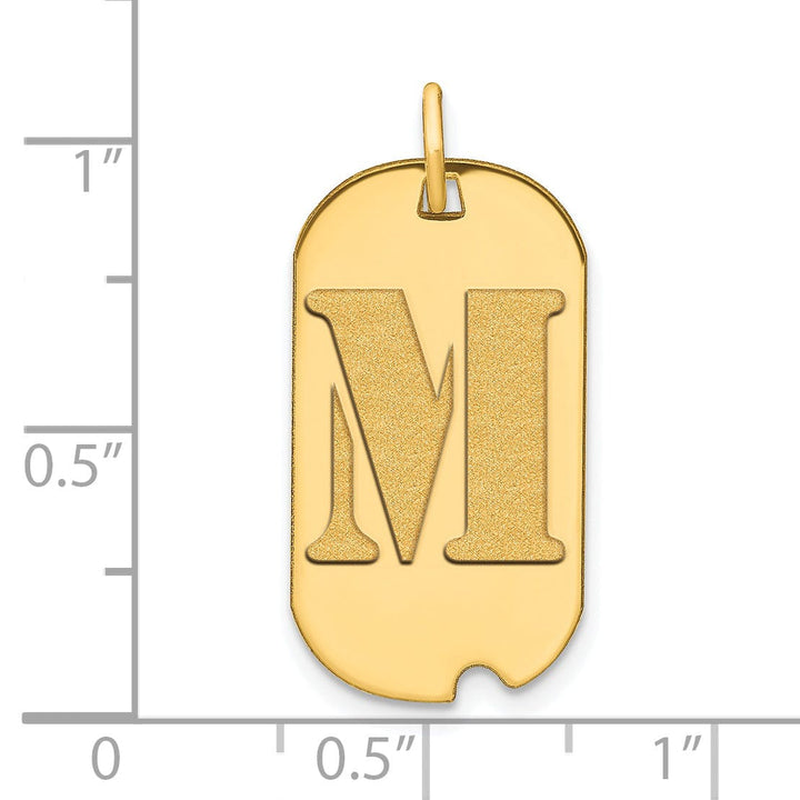 14k Yellow Gold Polished Finish Block Letter M Initial Design Dog Tag Charm Pendant