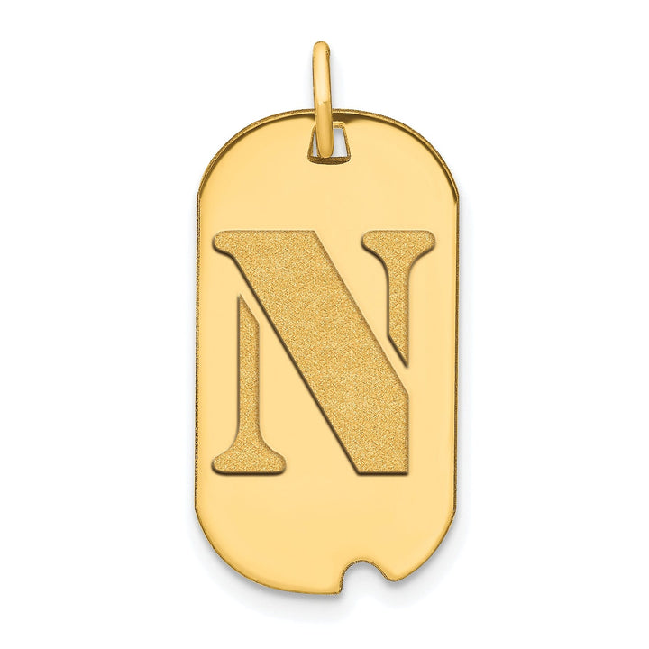 14k Yellow Gold Polished Finish Block Letter N Initial Design Dog Tag Charm Pendant