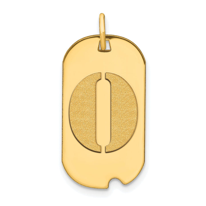 14k Yellow Gold Polished Finish Block Letter O Initial Design Dog Tag Charm Pendant