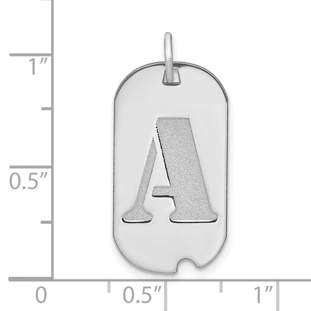 14k White Gold Rhodium Polished Finish Block Letter A Initial Design Dog Tag Charm Pendant