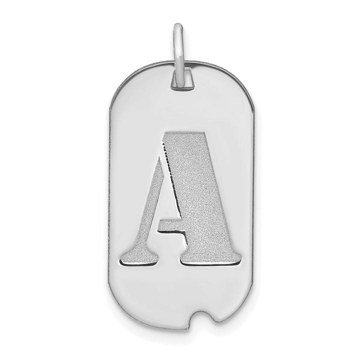 14k White Gold Rhodium Polished Finish Block Letter A Initial Design Dog Tag Charm Pendant