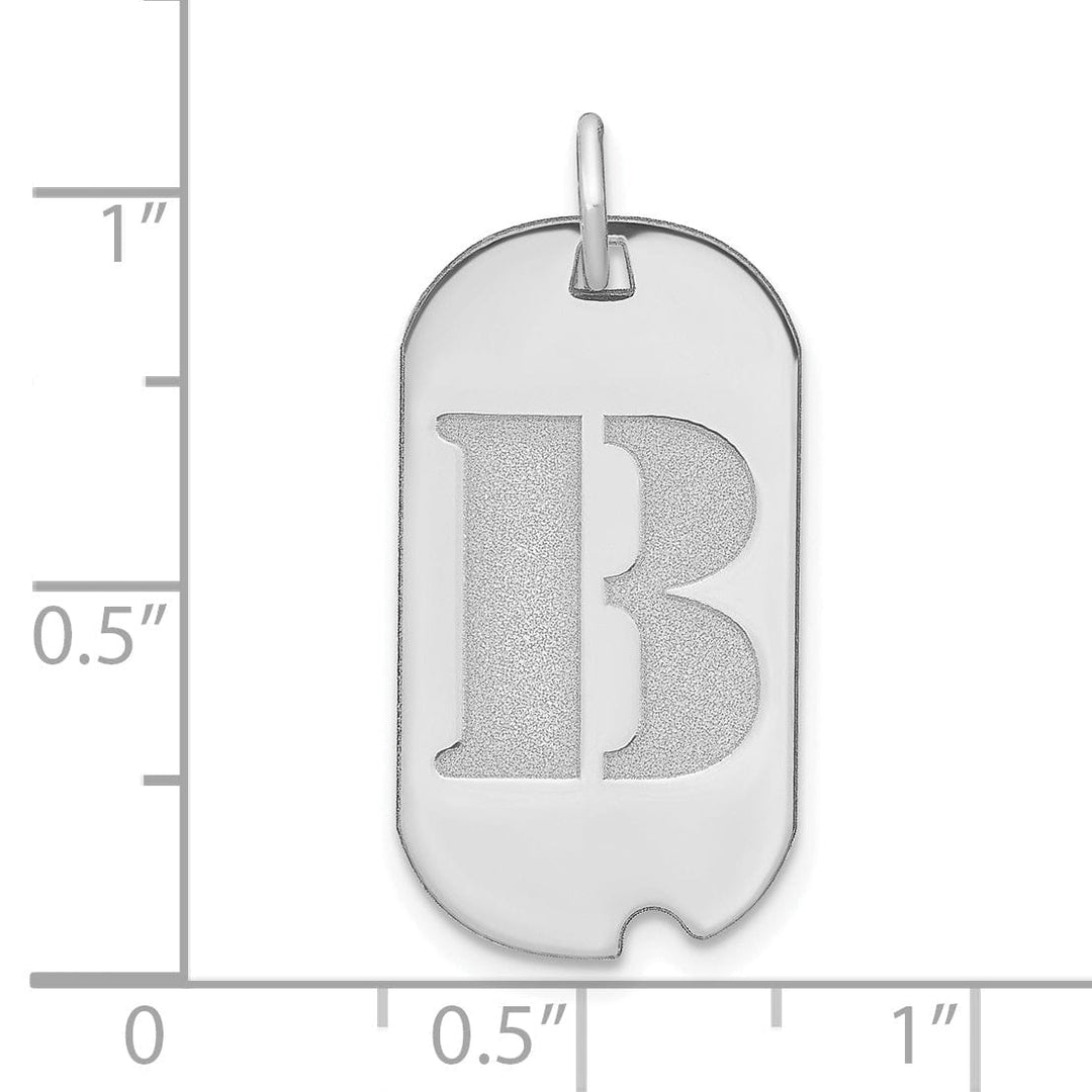 14k White Gold Rhodium Polished Finish Block Letter B Initial Dog Tag Charm Pendant