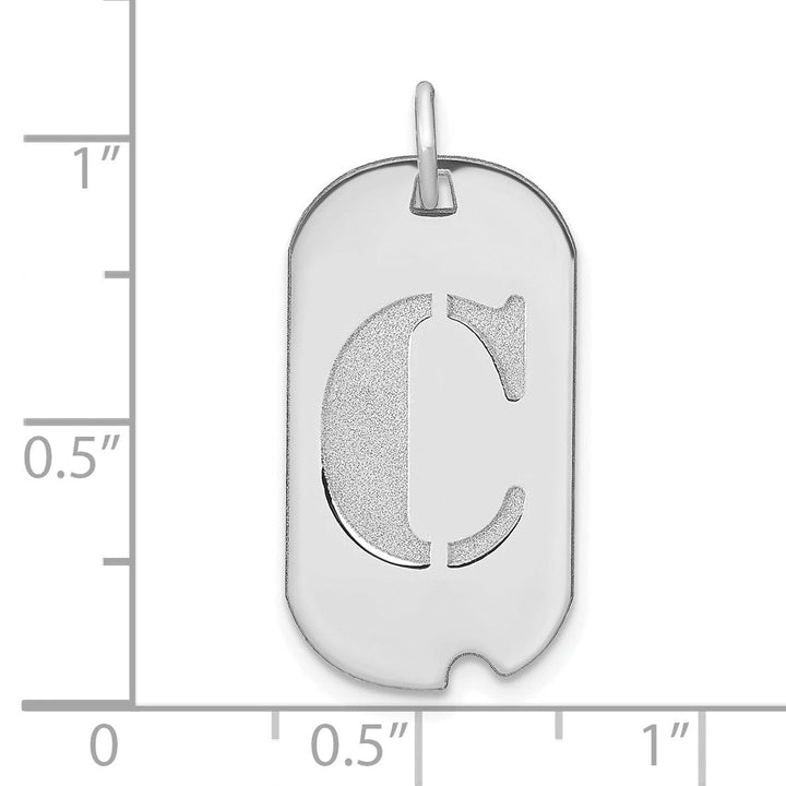 14k White Gold Rhodium Polished Finish Block Letter C Initial Dog Tag Charm Pendant