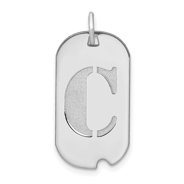 14k White Gold Rhodium Polished Finish Block Letter C Initial Dog Tag Charm Pendant