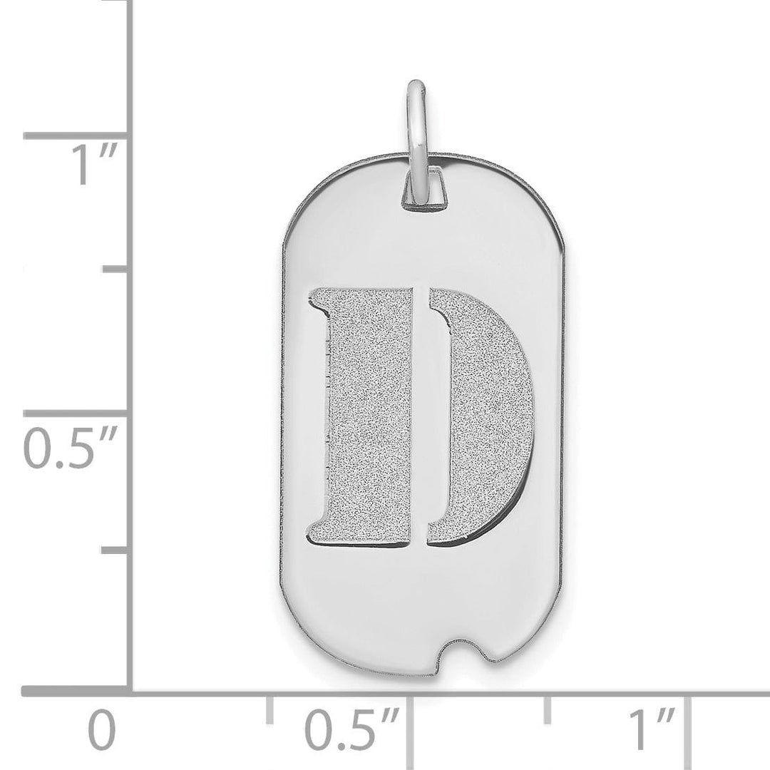 14k White Gold Rhodium Polished Finish Block Letter D Initial Dog Tag Charm Pendant