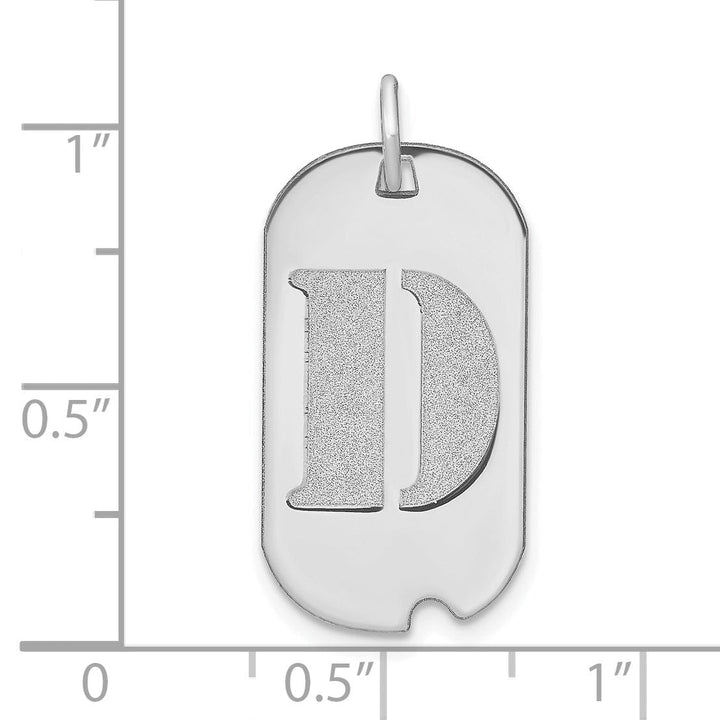 14k White Gold Rhodium Polished Finish Block Letter D Initial Dog Tag Charm Pendant