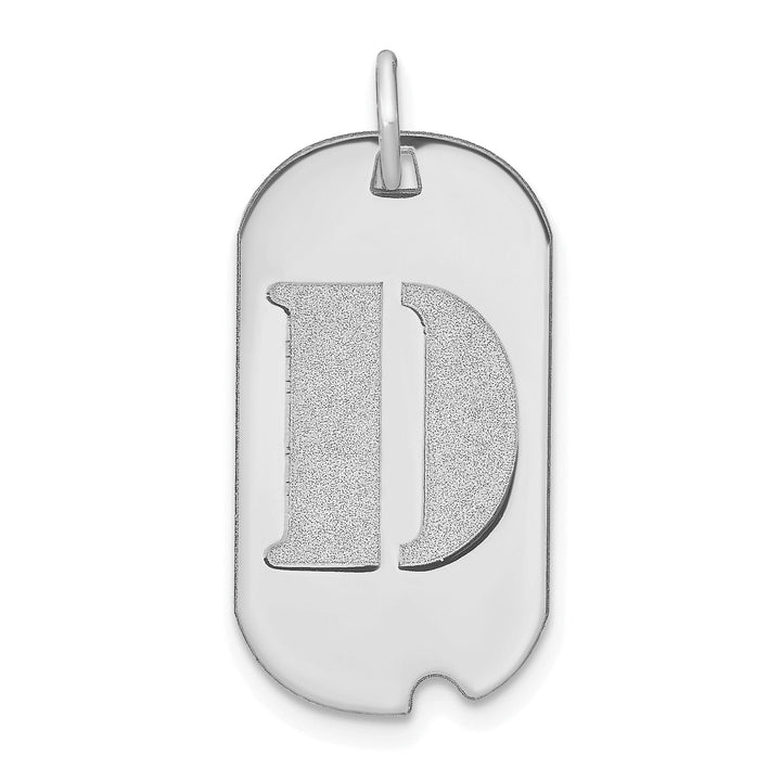 14k White Gold Rhodium Polished Finish Block Letter D Initial Dog Tag Charm Pendant