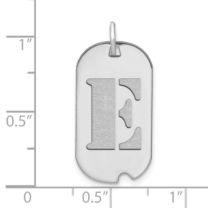 14k White Gold Rhodium Polished Finish Block Letter E Initial Dog Tag Charm Pendant