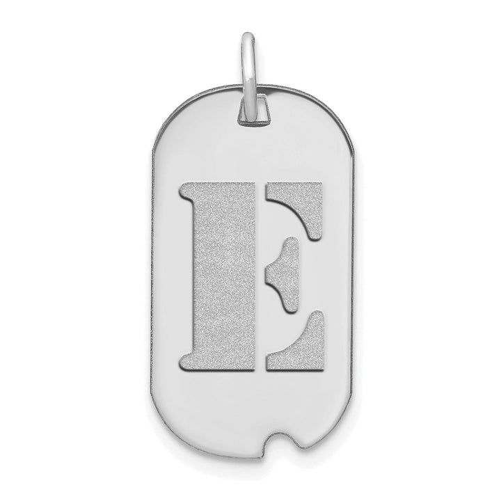 14k White Gold Rhodium Polished Finish Block Letter E Initial Dog Tag Charm Pendant