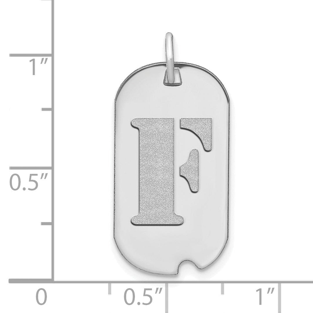 14k White Gold Rhodium Polished Finish Block Letter F Initial Dog Tag Charm Pendant