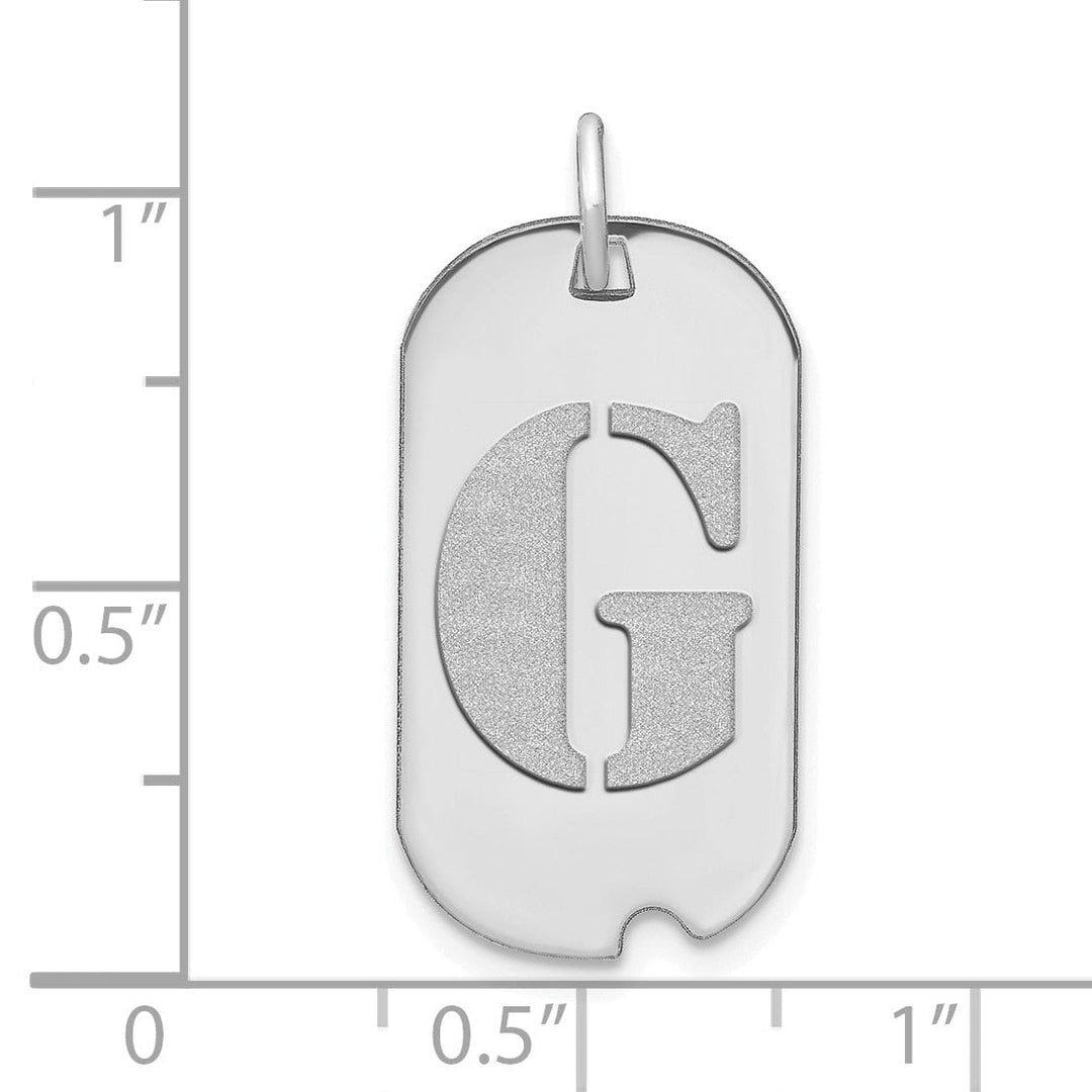 14k White Gold Rhodium Polished Finish Block Letter G Initial Dog Tag Charm Pendant