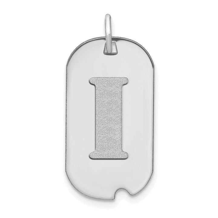 14k White Gold Rhodium Polished Finish Block Letter I Initial Dog Tag Charm Pendant