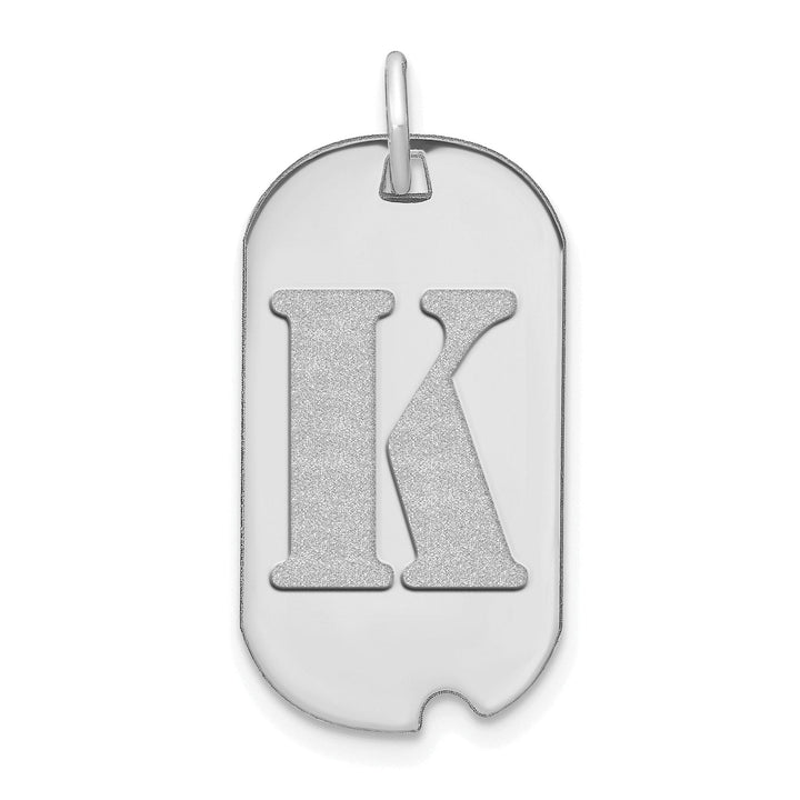 14k White Gold Rhodium Polished Finish Block Letter K Initial Dog Tag Charm Pendant