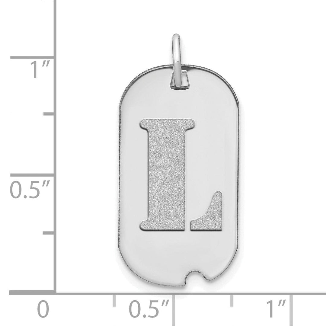 14k White Gold Rhodium Polished Finish Block Letter L Initial Dog Tag Charm Pendant