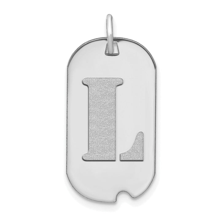 14k White Gold Rhodium Polished Finish Block Letter L Initial Dog Tag Charm Pendant