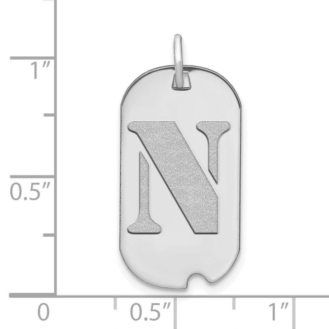 14k White Gold Rhodium Polished Finish Block Letter N Initial Dog Tag Charm Pendant