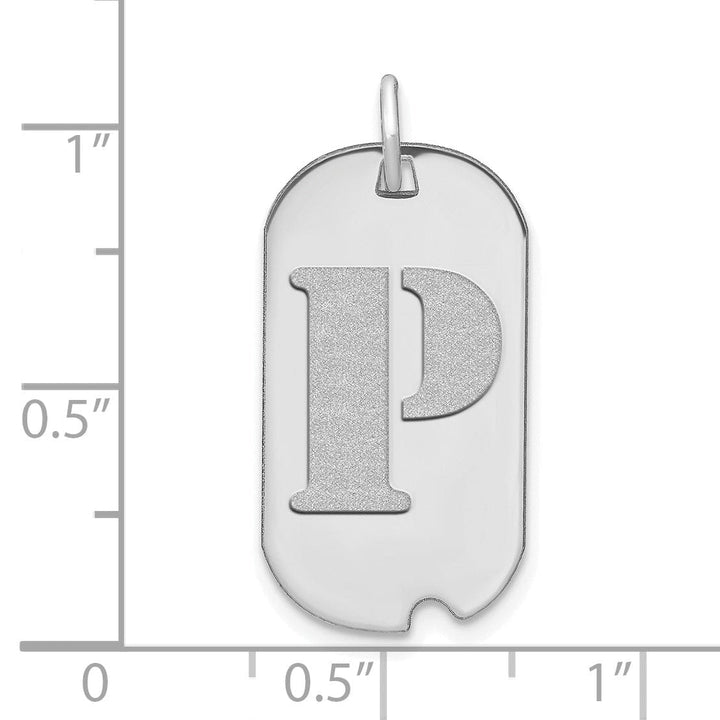 14k White Gold Rhodium Polished Finish Block Letter P Initial Dog Tag Charm Pendant