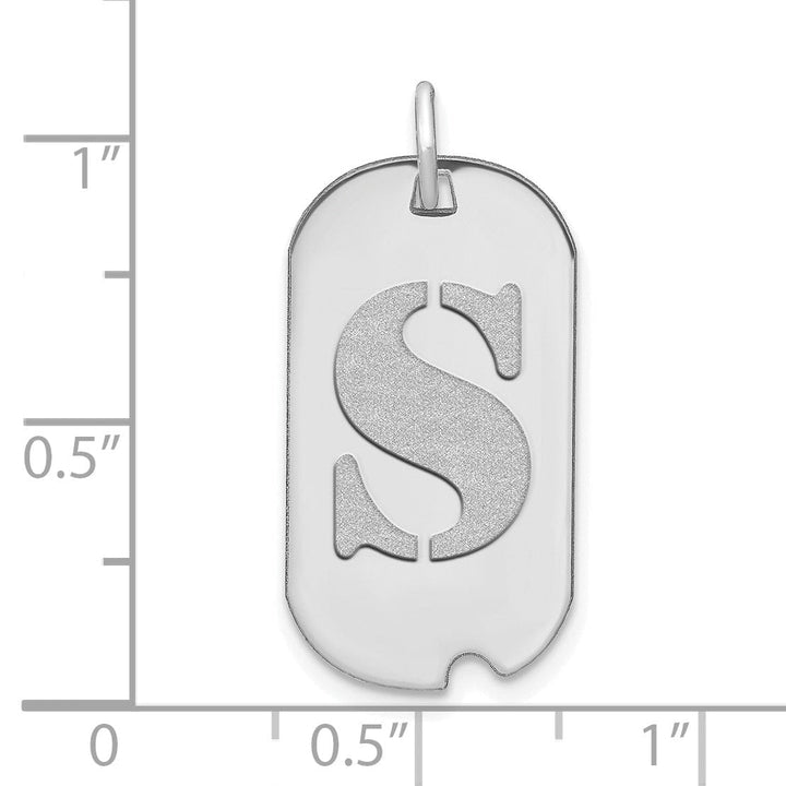 14k White Gold Rhodium Polished Finish Block Letter S Initial Dog Tag Charm Pendant