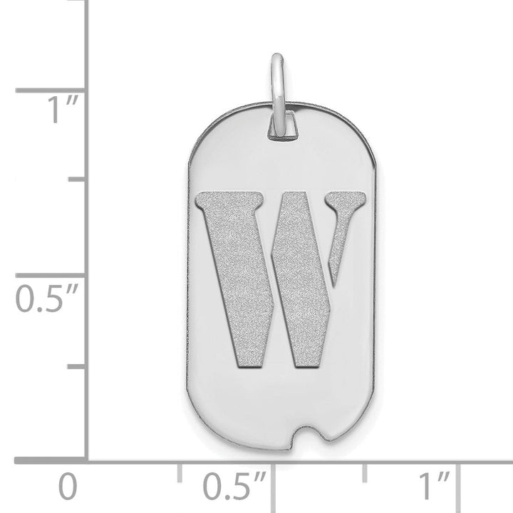 14k White Gold Rhodium Polished Finish Block Letter W Initial Dog Tag Charm Pendant