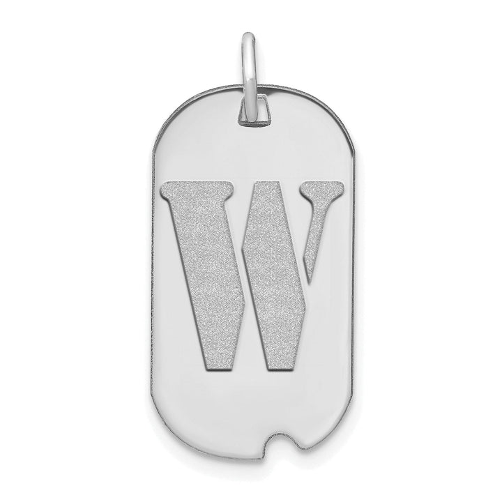 14k White Gold Rhodium Polished Finish Block Letter W Initial Dog Tag Charm Pendant