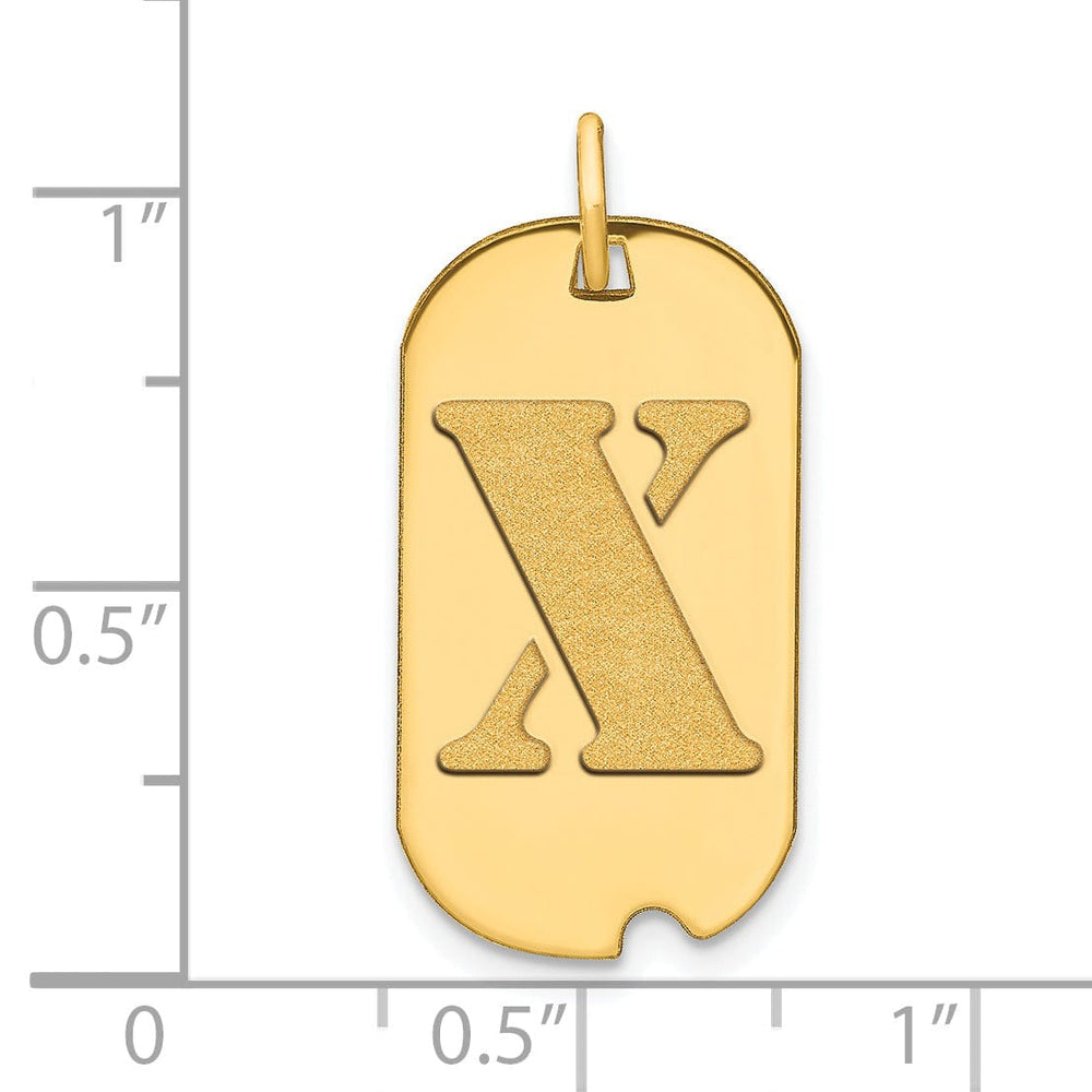 14k White Gold Rhodium Polished Finish Block Letter X Initial Dog Tag Charm Pendant