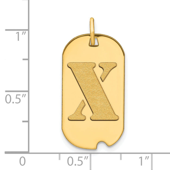 14k White Gold Rhodium Polished Finish Block Letter X Initial Dog Tag Charm Pendant