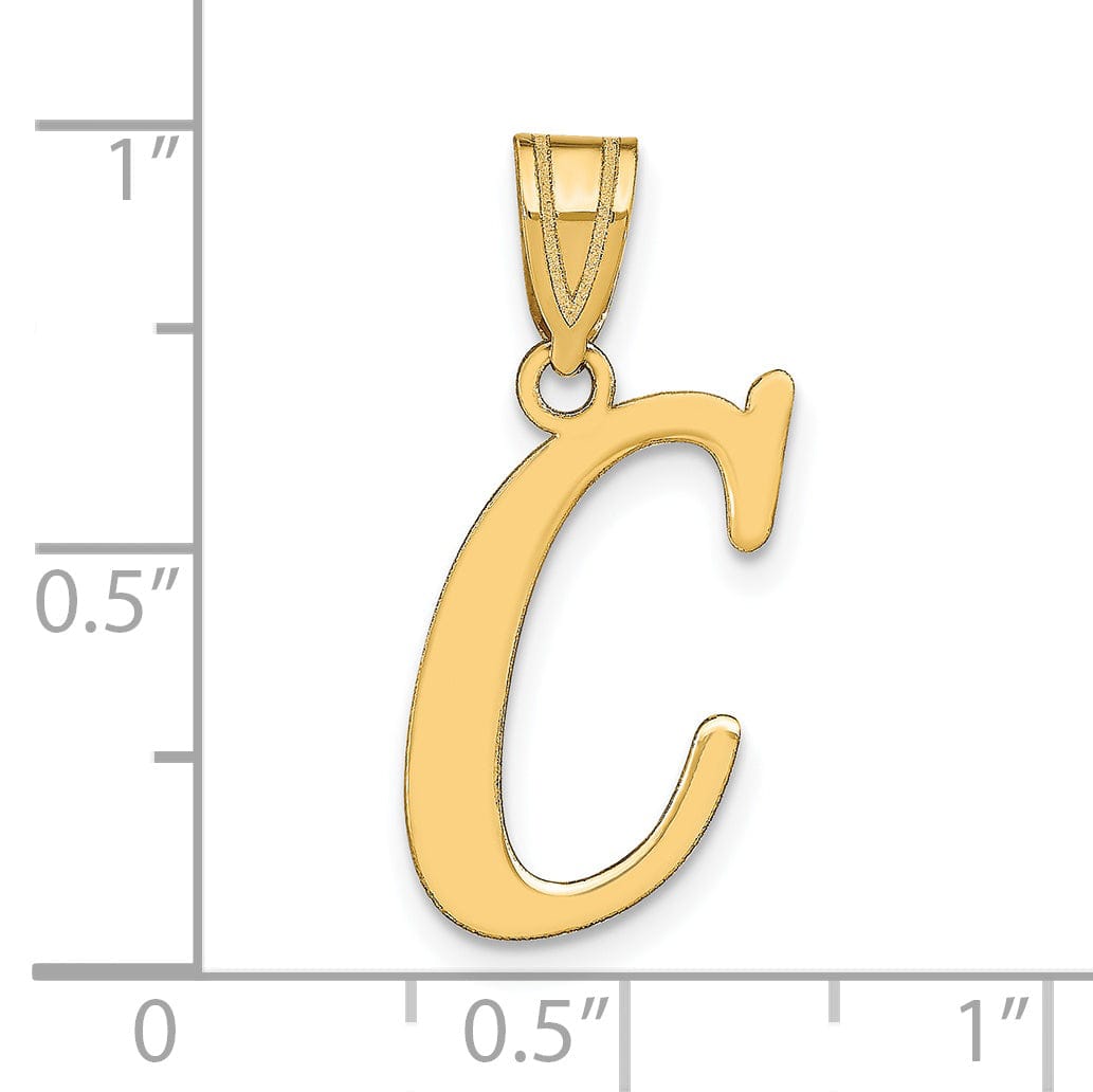 14k Yellow Gold Slanted Design Letter C Initial Charm Pendant