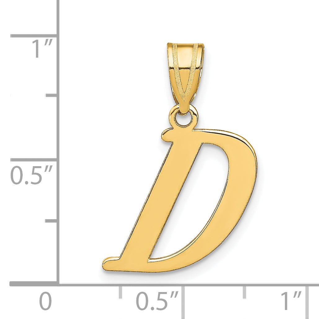 14k Yellow Gold Slanted Design Letter D Initial Charm Pendant